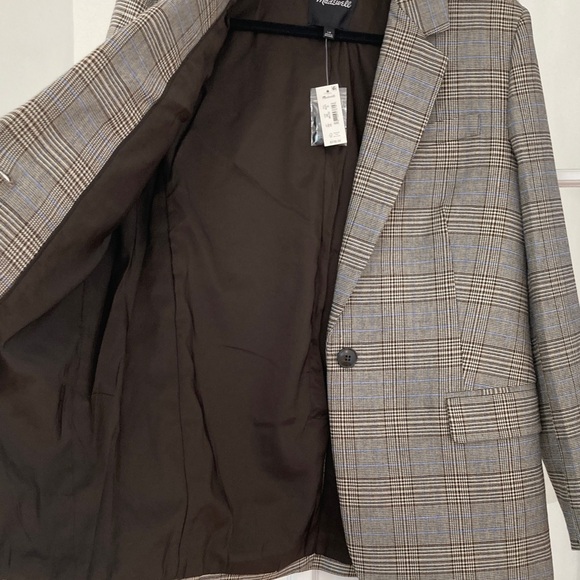 Madewell Italian Wool Fabric Houndstooth Plaid Blazer w/Contrast Felted Collar - Picture 9 of 16